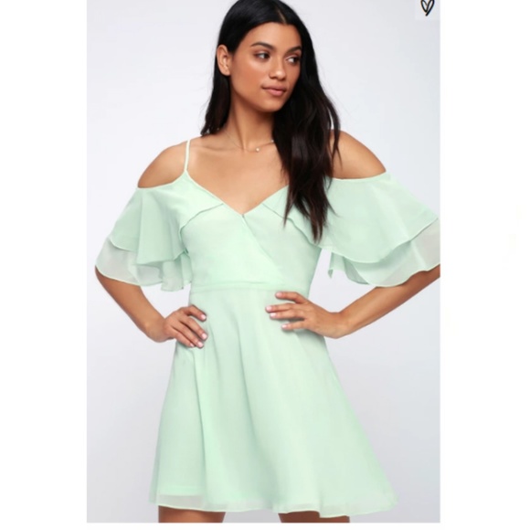 Lulus Dresses & Skirts - SOLD Lulu's Mint Off Shoulder Ruffle Skater Dress